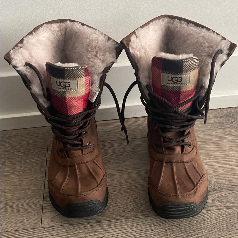 UGG Tan Boots with Red Plaid Lining
